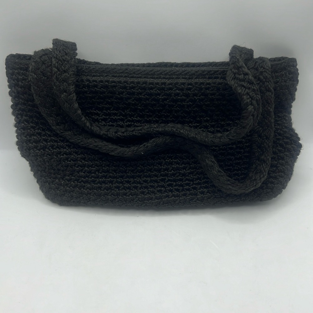 The Sak Elliot Lucca black crocheted mini top handle bag/purse small size zipper